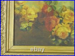 Antique Oil Painting Still Life withRoses by Listed French Artist Georges Jeannin