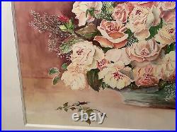 Antique Original 15X19 Rose Watercolor Painting French Flowers Pink OOAK