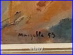 Antique Painting Oil On Canvas Jean Marzelle Cubist Landscape Art Rare Old 20th