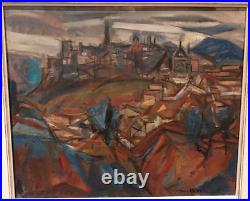 Antique Painting Oil On Canvas Jean Marzelle Cubist Landscape Art Rare Old 20th