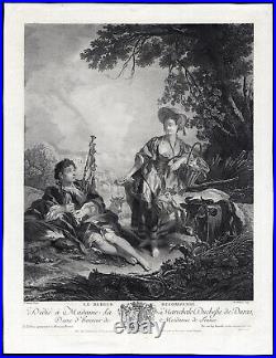 Antique Print-GENRE-SHEPHERD-LANDSCAPE-CATTLE-BAGPIPE-Boucher-Gaillard-ca. 1760