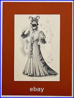 Antique Prints Portrait of a Woman French Fashion Masquerade, 20th Century
