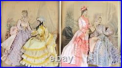 Antique Shadow Boxes French Fashion Prints, Framed 3 Dimensional Embellishment