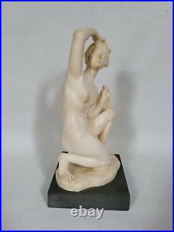 Art Deco Ivory Color Carved Roman Nude Lady Bathing Figurine 12 Tall