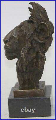 Art Deco by French Artist Barye Lion Head 100% Solid Bronze Sculpture Figurine