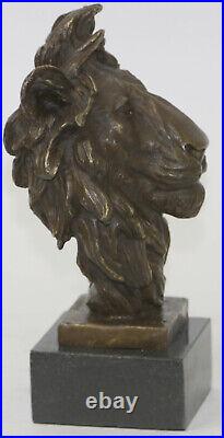 Art Deco by French Artist Barye Lion Head 100% Solid Bronze Sculpture Figurine