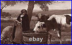 Beautiful 1800s JULIEN DUPRE Antique Print The Shepherdress SIGNED FRAMED COA