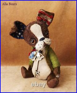 By Alla Bears artist Antique doll French Bulldog Pug Boston Terrier jumeau dog