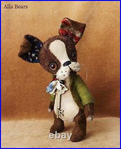 By Alla Bears artist Antique doll French Bulldog Pug Boston Terrier jumeau dog