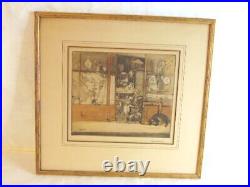 Decorative Antique Listed French Artist Armand Coussens Engraving Art