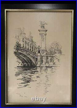 (FRENCH ARTIST 1877-1945) Paris 1927 PARIS INK Drawing Art antique original