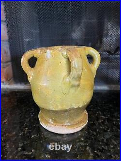 French Antique Pottery Authentic Pot À Confit Yellow Glazed