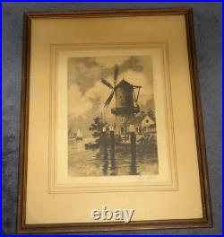 George Doris Windmill Etching Print Old Vtg Antique French Listed Artist