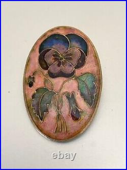 Gorgeous Antique French Artist Brooch- Pansy Multicoloured Enamel 4cm