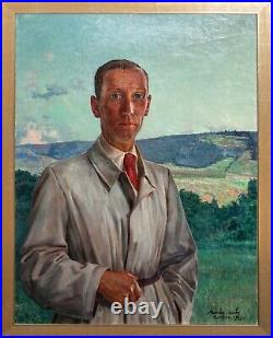Large French 1942 Portrait Of An Artist Gentleman Marion Mroz (1892-1976)