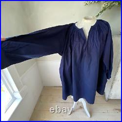 Large Linen French Antique smock dyed indigo blue Chintz artist's shirt tex