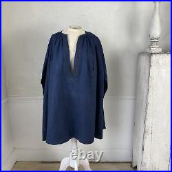 Linen French Antique smock dyed indigo blue Chintz artist's shirt / textile