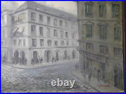 M. Bonnet Major Listed Artist Antique Original Oil on Canvas Street Scene
