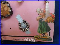Old pink jewelry & accessoires for French fashion doll Jumeau BRU fan brooch