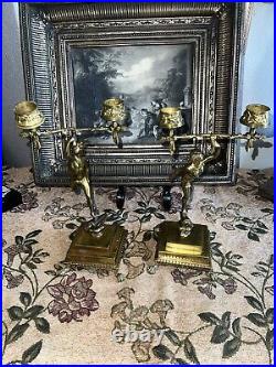 PAIR OF ANTIQUE FRENCH GILT BRONZE CANDLE HOLDERS, NEOCLASSICAL STYLE 19 Th
