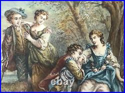 Pair Antique Paintings STYLE OF Jean Antoine Watteau Serenade Romantic Scene