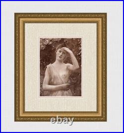 Pretty 1800s Raphael Collin Antique Print Nude in the Garden Framed Signed COA
