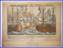 RARE BOMBARDEMENT ET PRISE D'ALGER EARLY 19TH C FRENCH ANTIQUE HAND COLORED WithB