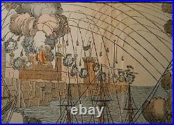 RARE BOMBARDEMENT ET PRISE D'ALGER EARLY 19TH C FRENCH ANTIQUE HAND COLORED WithB