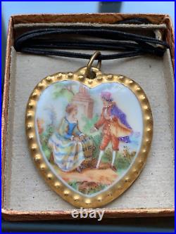 Romantic French Antique Artist Necklace Pendant Signed L. DESVALOIS Heart shape
