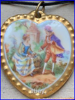 Romantic French Antique Artist Necklace Pendant Signed L. DESVALOIS Heart shape