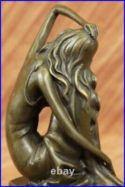 Signed Original French Artist Patoue Nude Naked Nymph Bronze Sculpture Statue NR