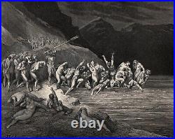 Striking DORE 1800s Antique Woodcut Charon Collecting Spirits SIGNED Framed COA