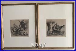 Two Antique Etchings Signed By French Artist Marcel Bessan In Original Frame