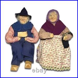 Vintage Antique Stockinette Dolls Old Couple Pair Folk French Belgium Ravca