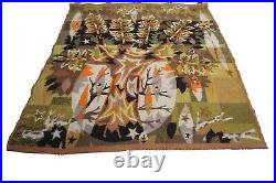 Vintage French Tapestry Handmade Tree Tapestry JC Bisery Artist Signed 4x4ft