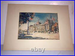Vintage Impressionist French Paris Louvre Museum Watercolor Mystery Artist