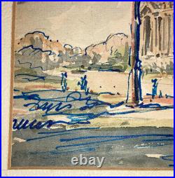 Vintage Impressionist French Paris Louvre Museum Watercolor Mystery Artist
