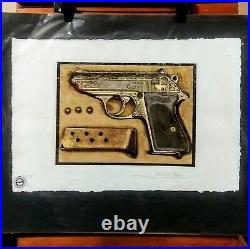 Walther PPK Hand Gun, Gen. Patton WW2, Artist Proof Print Signed Fairchild Paris