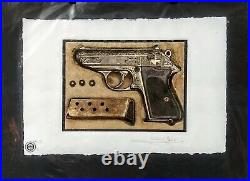 Walther PPK Hand Gun, Gen. Patton WW2, Artist Proof Print Signed Fairchild Paris